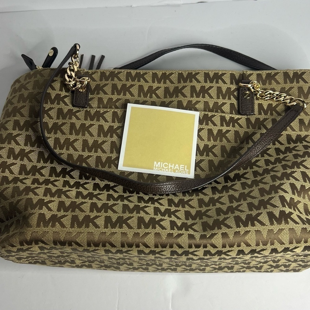 Michael Kors Jet Set Top Zip Tote in Brown with MK Logo design - Picture 13 of 14